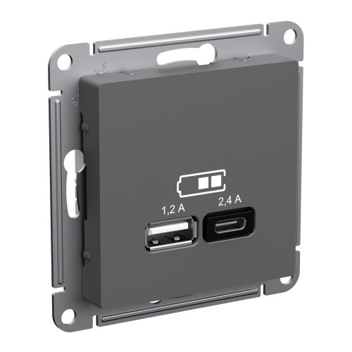 Розетка USB тип A+С без рамки Systeme Electric AtlasDesign 2-м. 2400мА базальт фото Розетка USB тип A+С без рамки Systeme Electric AtlasDesign 2-м. 2400мА базальт картинка